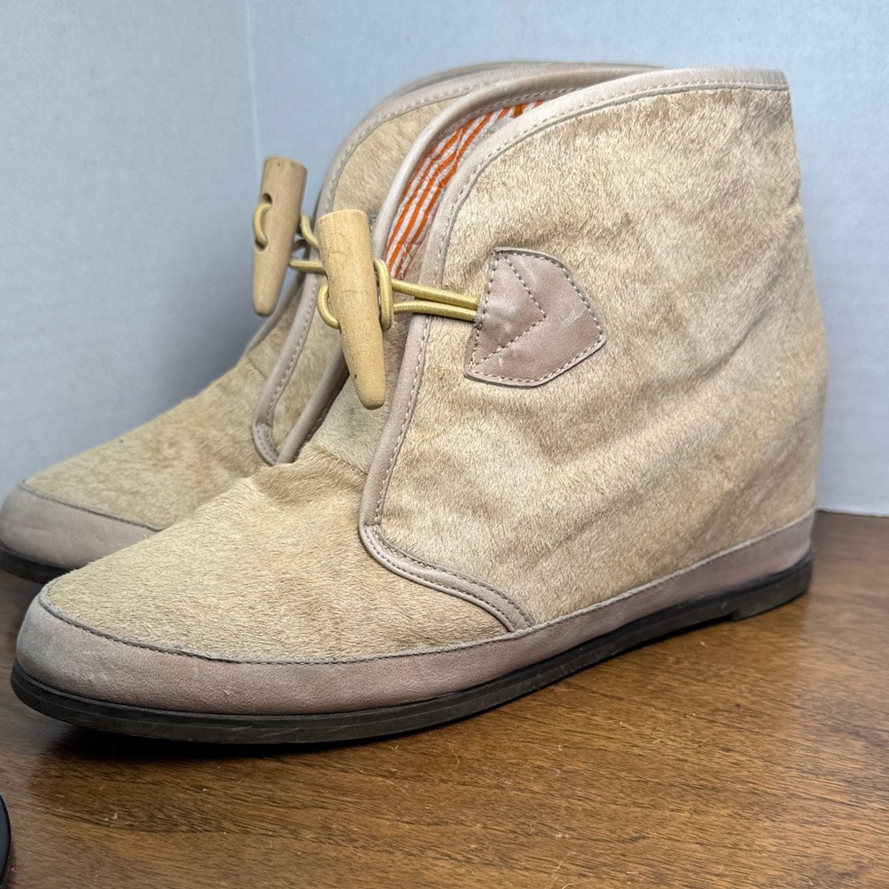 80%20 Anthropology Womens Leather Calf Hair Ankle Booties Hidden Wedges, sz 9